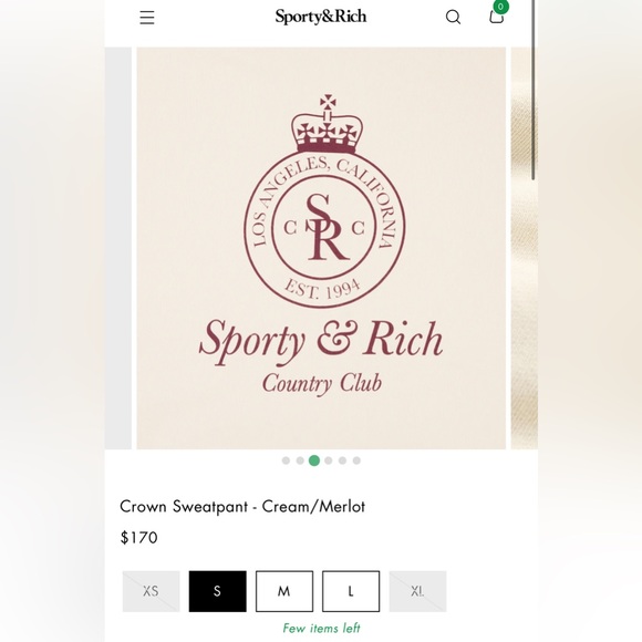 Sporty & Rich Wellness Club Flocked Sweatpants | (XS - Cream/Merlot) NEW - Picture 2 of 8